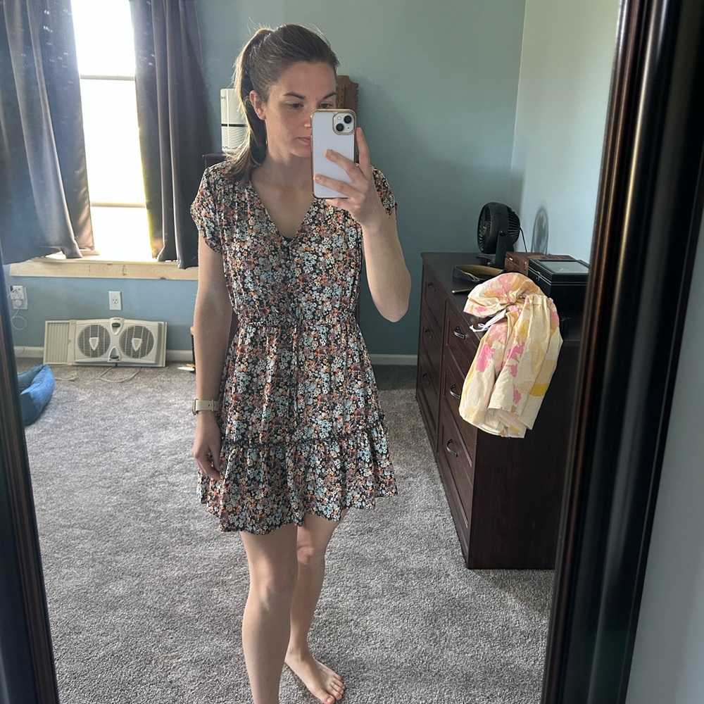 Daytrip Brown Tan Ruffled Tiered Mini Sundress